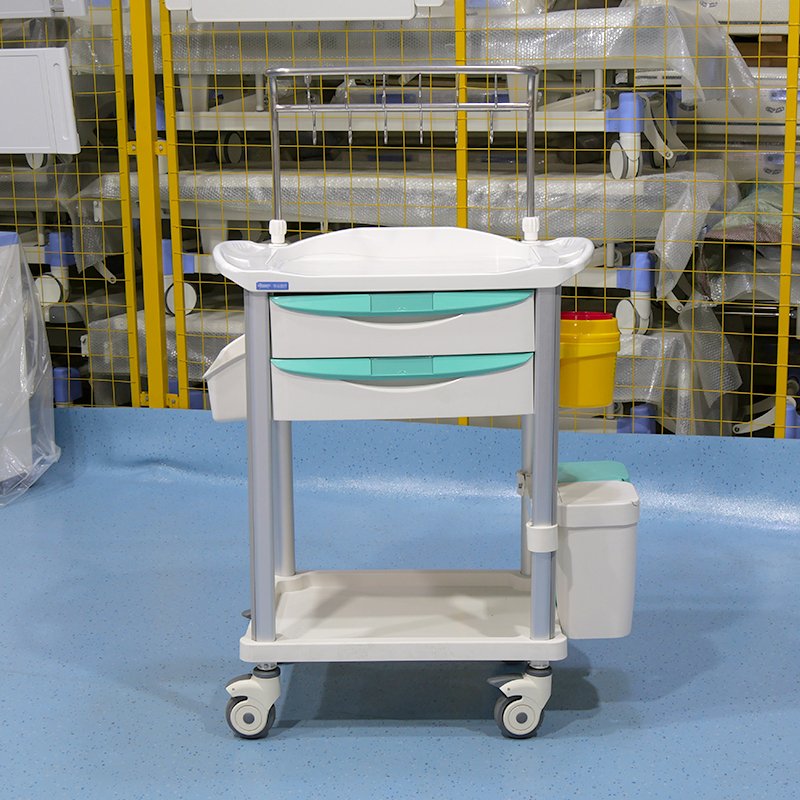 Plastic Hospital Cart Medical Emergency Trolley 2 Layer Drawer Treatment Wheel Carts