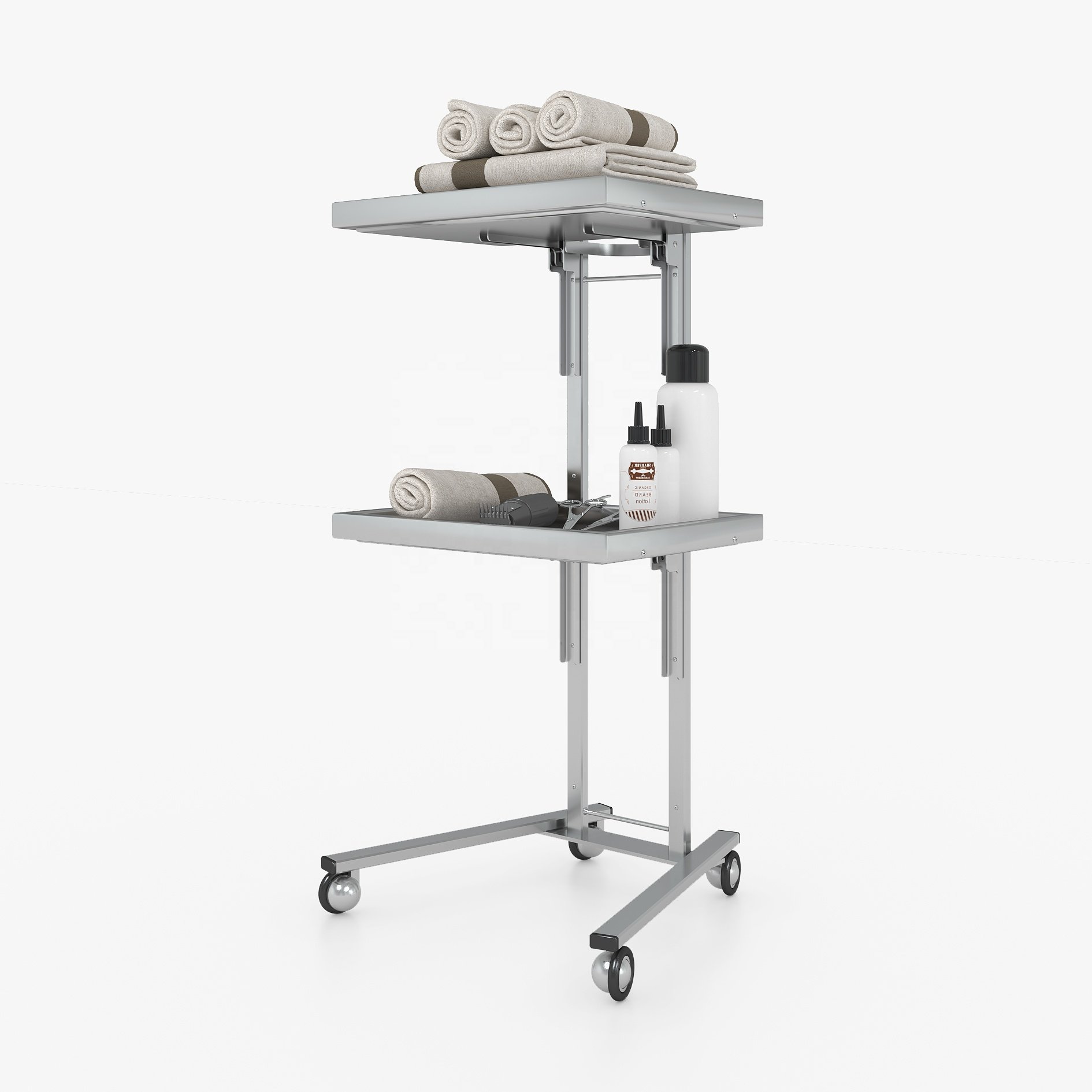 Hot sell barber shop 4 wheel design steel black stand mobile beauty spa push hand trolley cart for storage