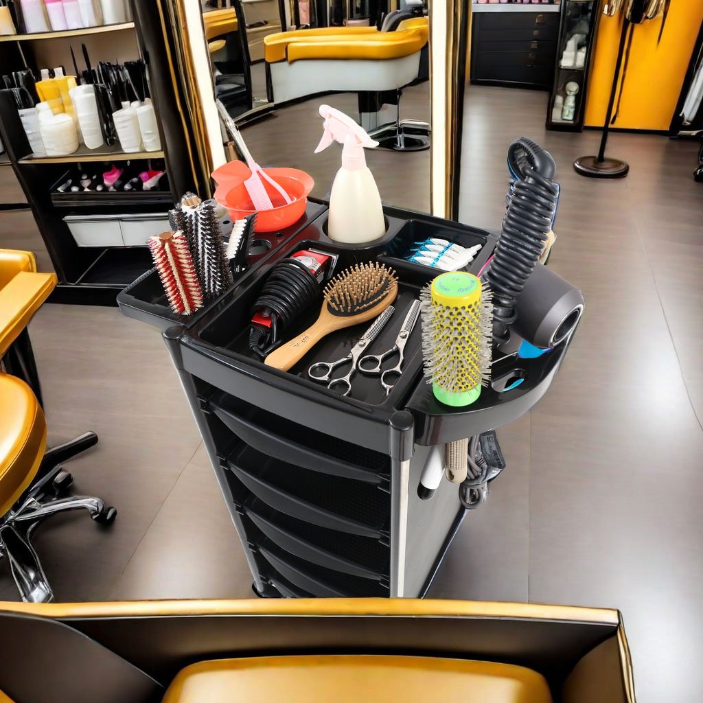 wholesalers profession barber supplies black Adjustable With wheels hair trolley