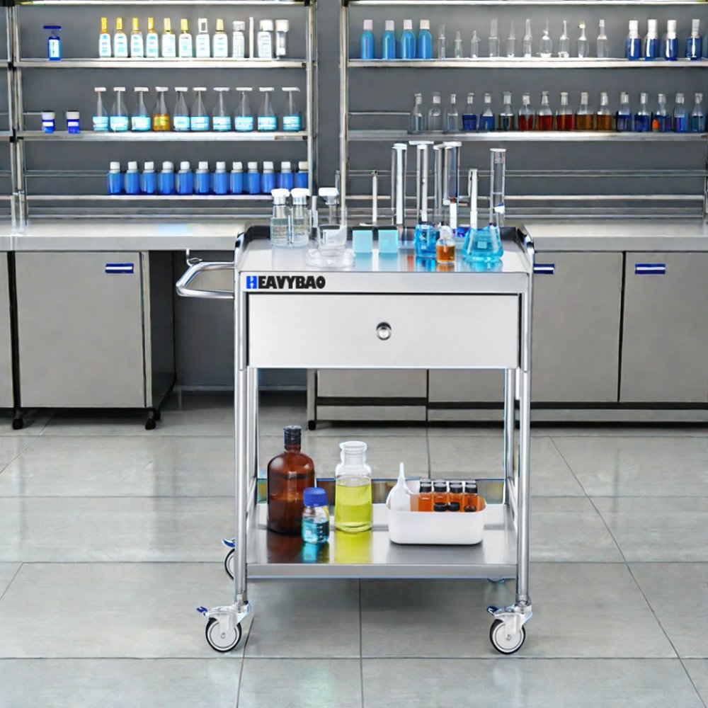 Heavybao Commercial Stainless Steel Medical Cart Serving Trolley for Lab Clinic Kitchen Salon Hospital Hotel Use