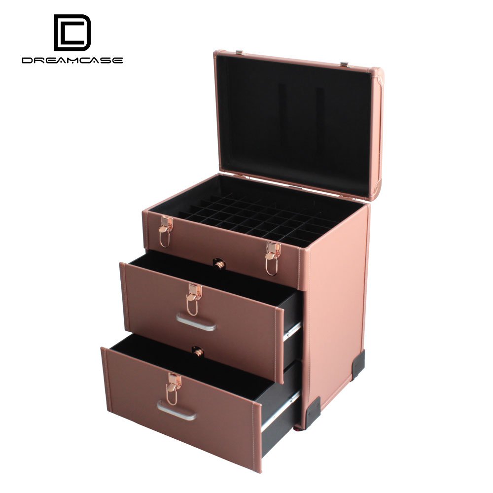 c Beauty salon Makeup vanity Travel Train Case trolley polish gel Box rolling Pu material nail art case