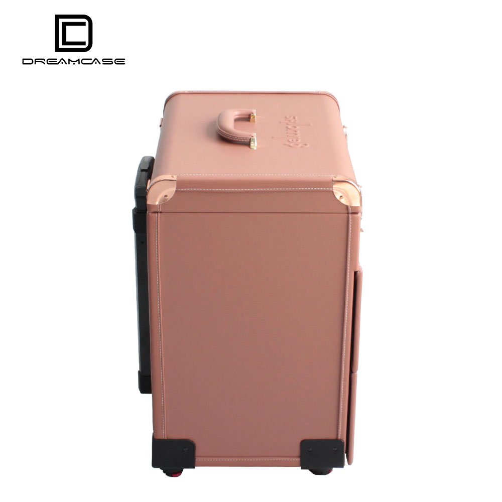 c Beauty salon Makeup vanity Travel Train Case trolley polish gel Box rolling Pu material nail art case