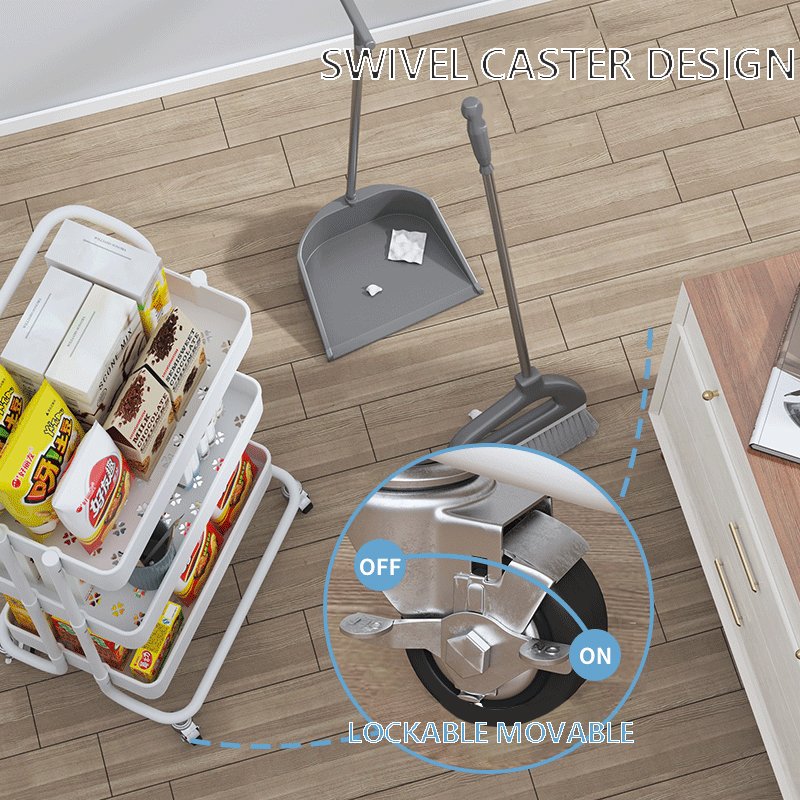 Metal Multifunction Home Storage Organization Rectangle Carbon Steel Floor Type Kitchen Cart Household Storage Organizer Cart