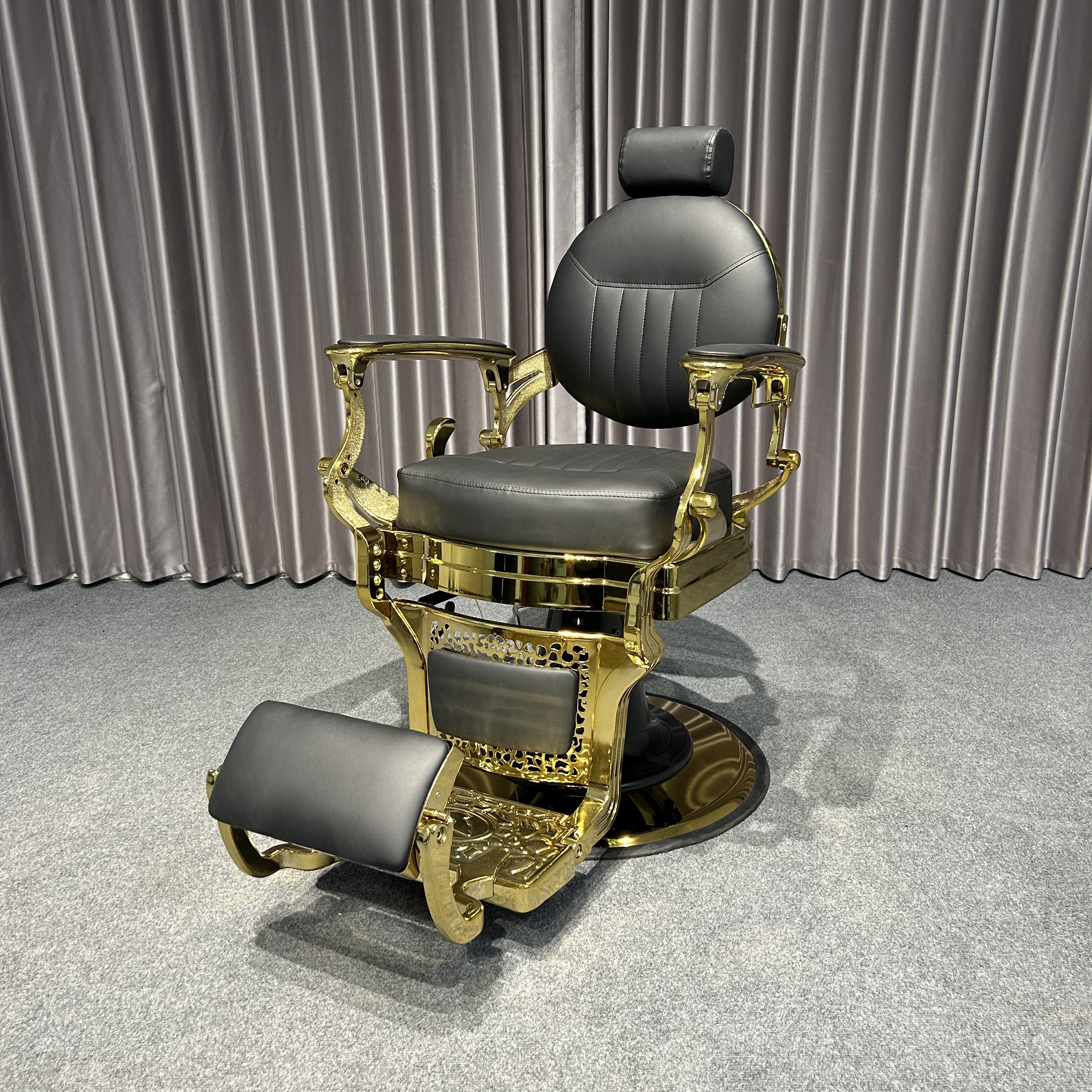 Wholesale Modern Heavy-Duty Gold and Black Metal Barber Chairs for Beauty Salon and Barbershop with Chrome Base