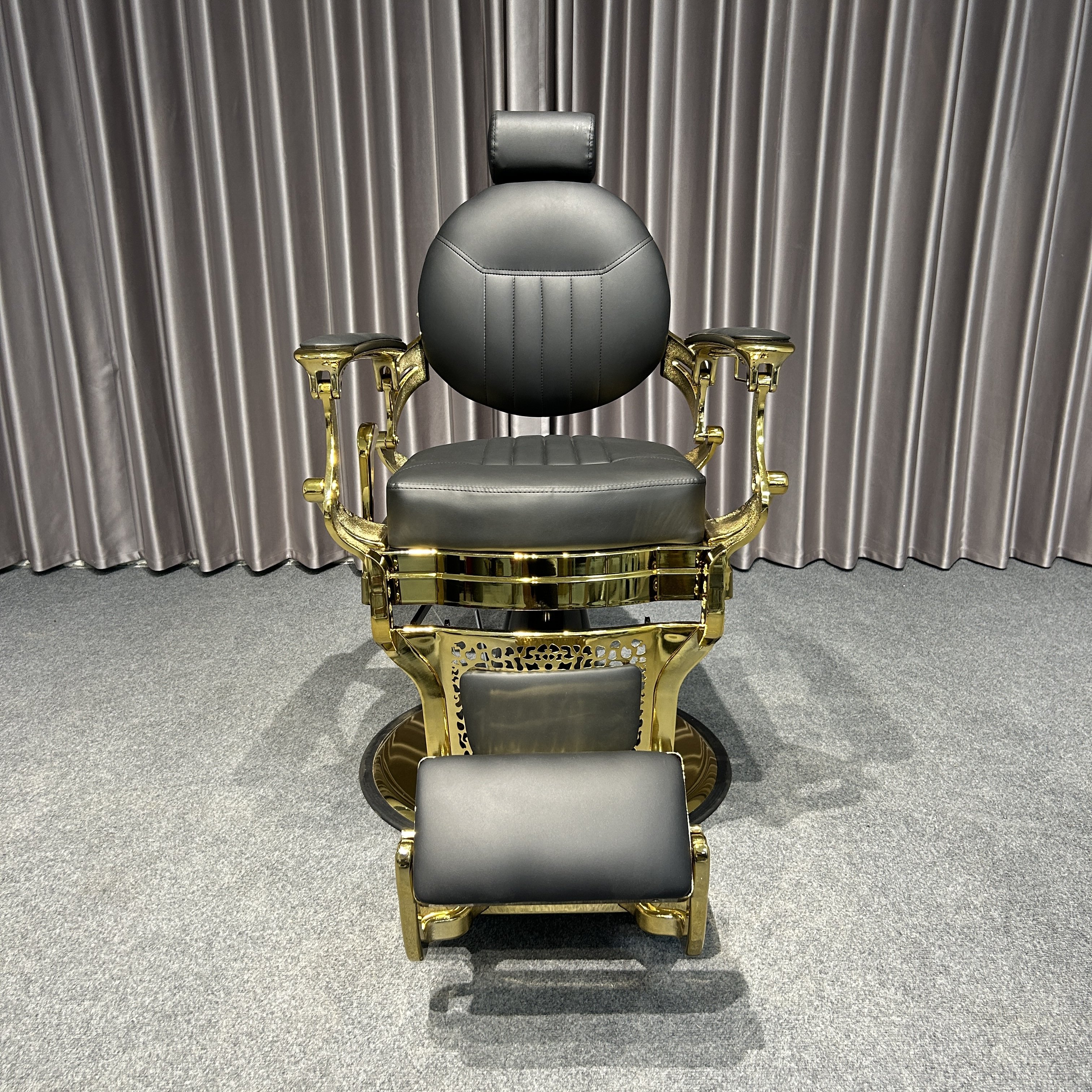 Wholesale Modern Heavy-Duty Gold and Black Metal Barber Chairs for Beauty Salon and Barbershop with Chrome Base