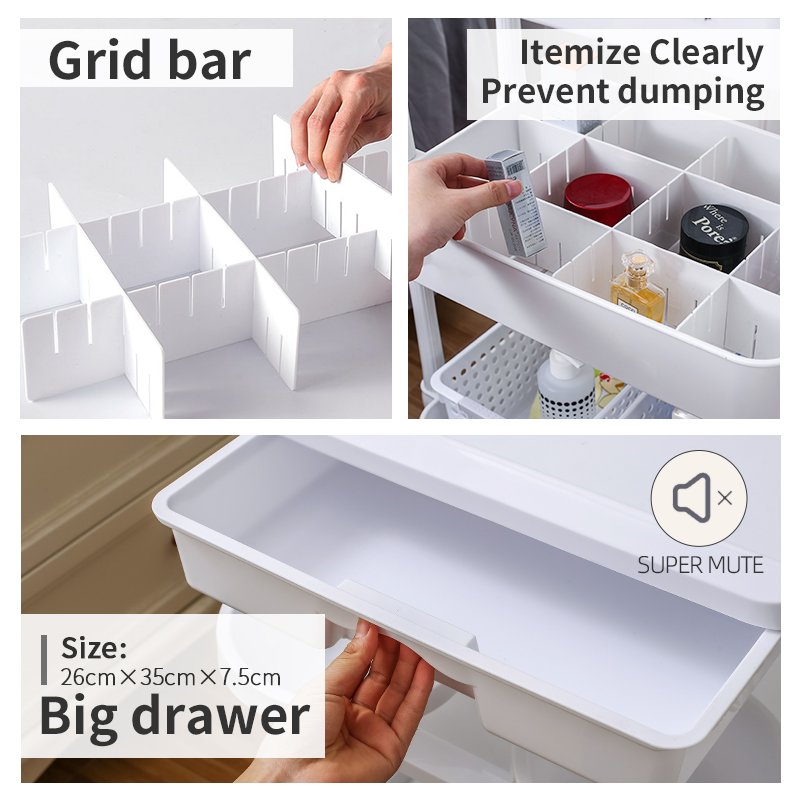 Factory wholesale new car High quality multi-functional care three layer storage silent universal wheel drawer trolley