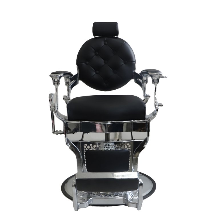 Luxury high quality classic retro barber chair aluminum alloy frame customizable leather