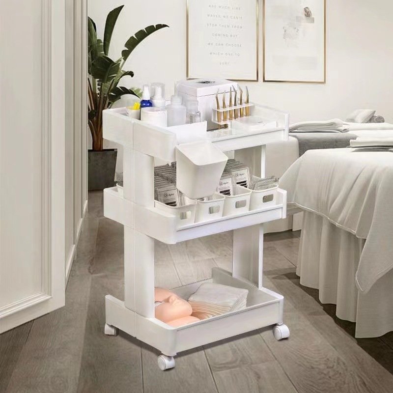 Multifunction 3 Tier Layer Beauty Salon Plastic Trolley Cart Spa Kitchen Lash Rolling Storage Cart with Wheels