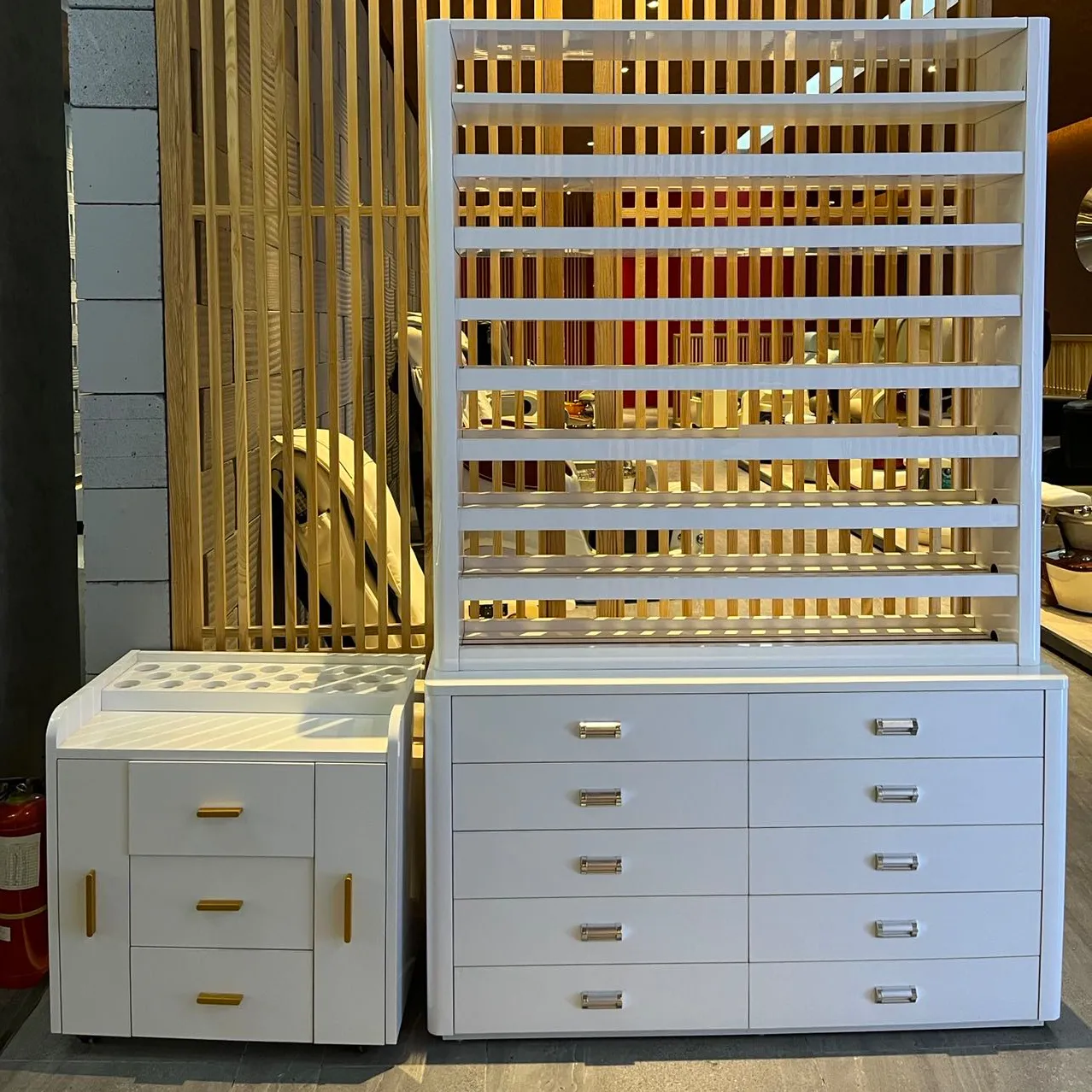 White Removable Pedicure Nail Side Cabinet Manicure Stool Trolley Salon Makeup Spa Storage With Shelves
