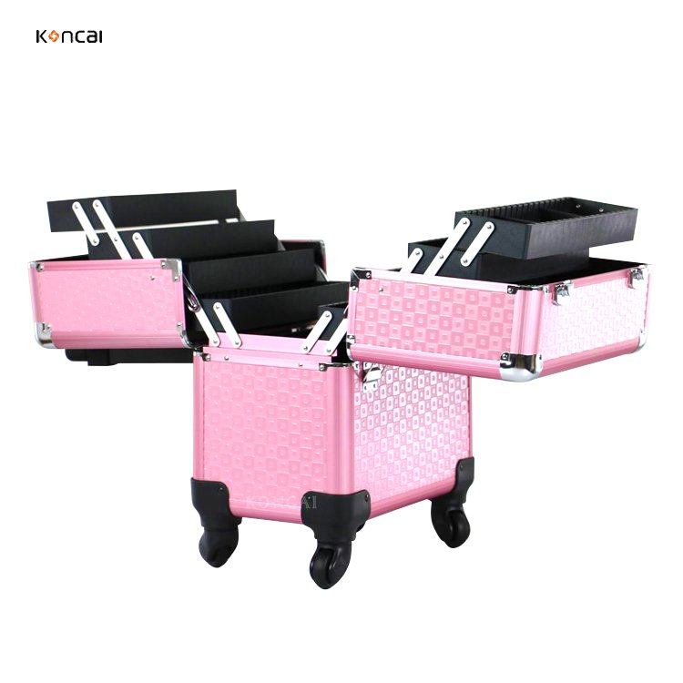 FAMA certificated factory Pink Color Cosmetic Trolley Makeup Organizer Salon Case