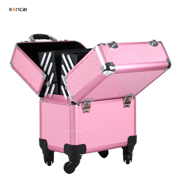 FAMA certificated factory Pink Color Cosmetic Trolley Makeup Organizer Salon Case