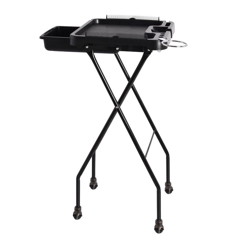 Hot Selling Black Foldaway Service Tray Rolling Salon Tray Cart Folding Trolley for Stylist