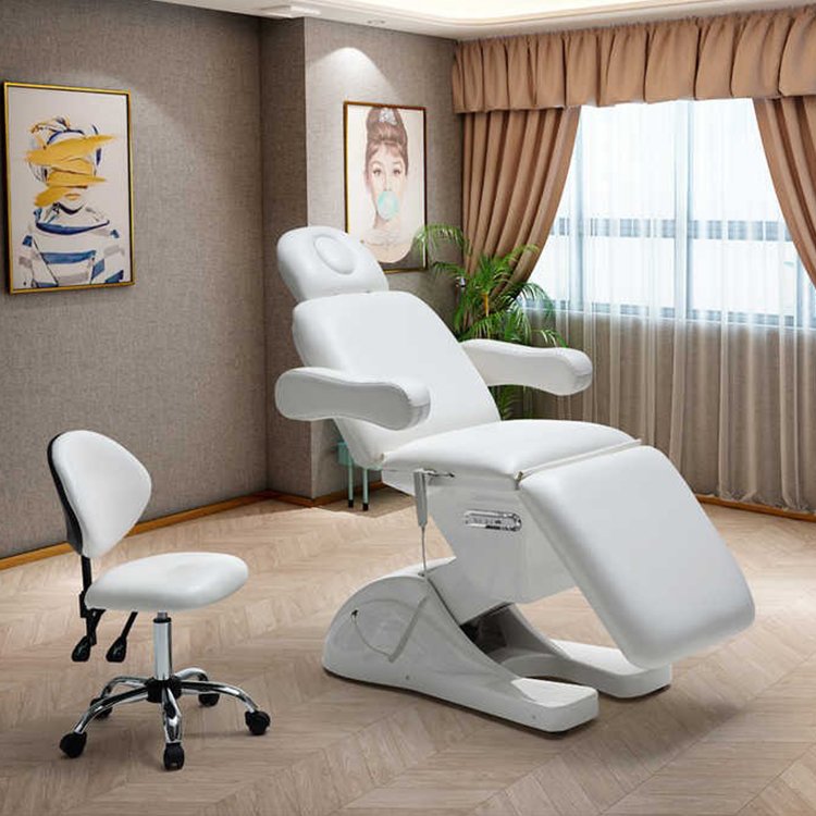Hot Sale White salon Furniture Massage Table 3/4 Motors Electric Facial Physical Therapy Bed With Stool And salon trolley