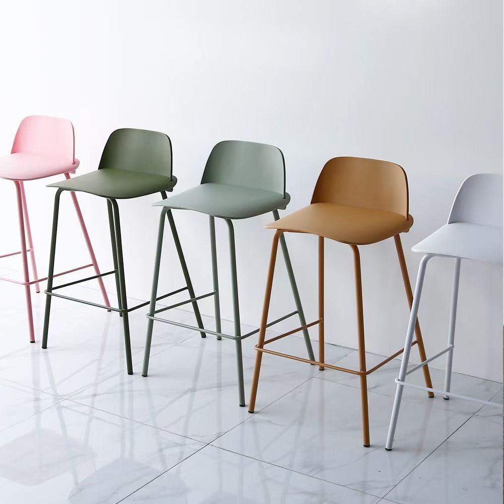 Modern Simple Iron Bar Chair Casual Padded High Stool With Backrest Dining Chair For Home Furniture