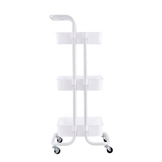 Home Dining Furniture 3 Tier White Hair Salon Trolley Home Kitchen With Wheels Removable Plastic Storage Rack