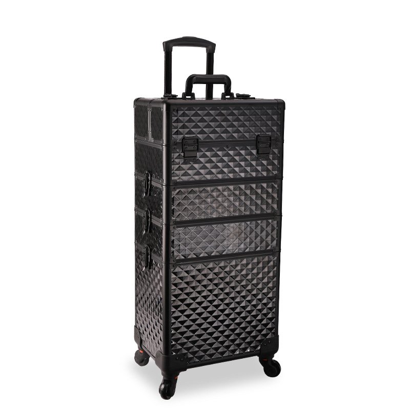 4 in 1 Professional Salon Rolling Makeup Train Case Nail Hairdressing Beauty Cosmetics Case Trolley Vanity Suitcase