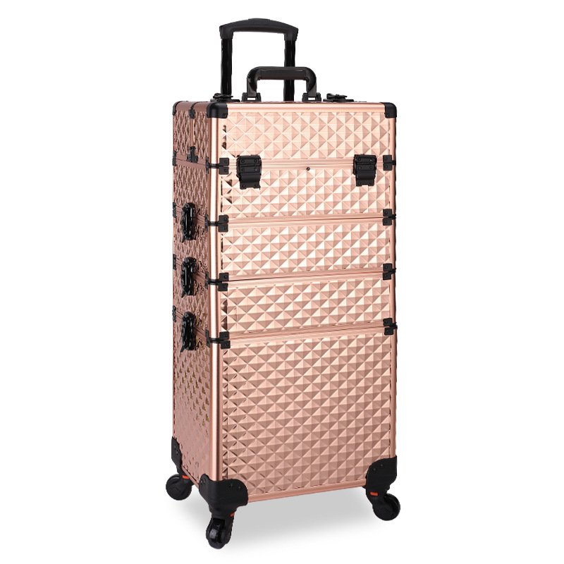 4 in 1 Professional Salon Rolling Makeup Train Case Nail Hairdressing Beauty Cosmetics Case Trolley Vanity Suitcase