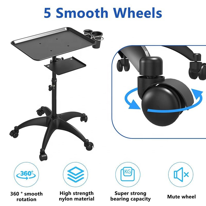 New Steel Material Dye Stand Movable Adjustable Height Detachable Tool Holder Hair Rolling Beauty Spa Salon Tray Cart Trolley