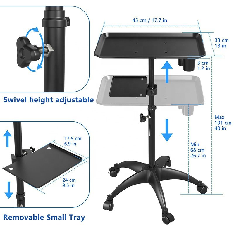 New Steel Material Dye Stand Movable Adjustable Height Detachable Tool Holder Hair Rolling Beauty Spa Salon Tray Cart Trolley