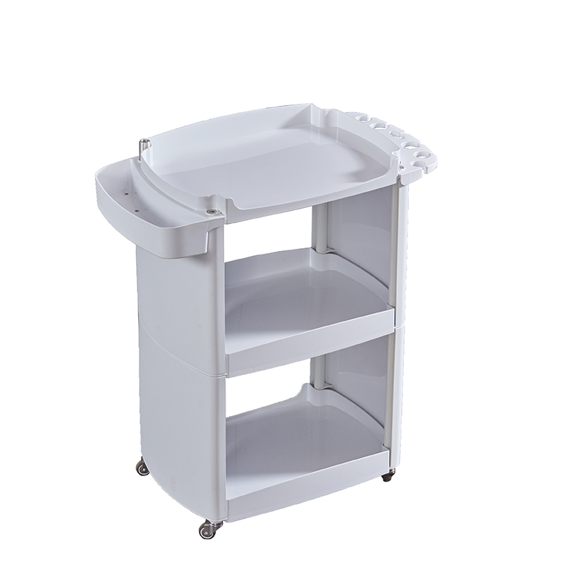 European Style Salon Trolley Cart with 3 Layer Storage Plastic Salon Furniture Handcart for Beauty Equipment