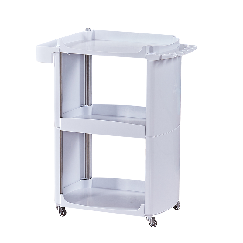 European Style Salon Trolley Cart with 3 Layer Storage Plastic Salon Furniture Handcart for Beauty Equipment