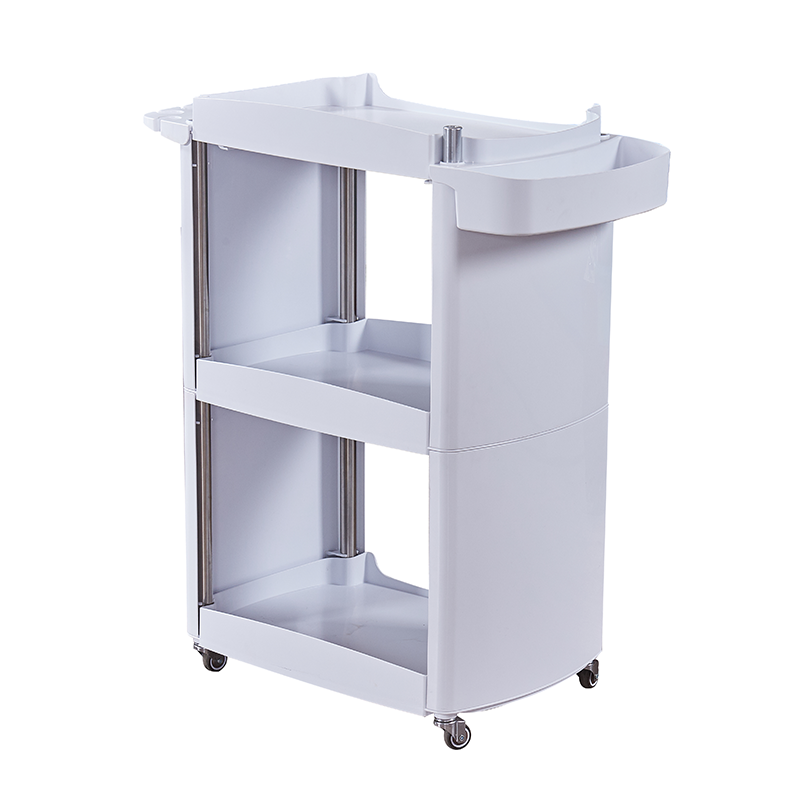 European Style Salon Trolley Cart with 3 Layer Storage Plastic Salon Furniture Handcart for Beauty Equipment