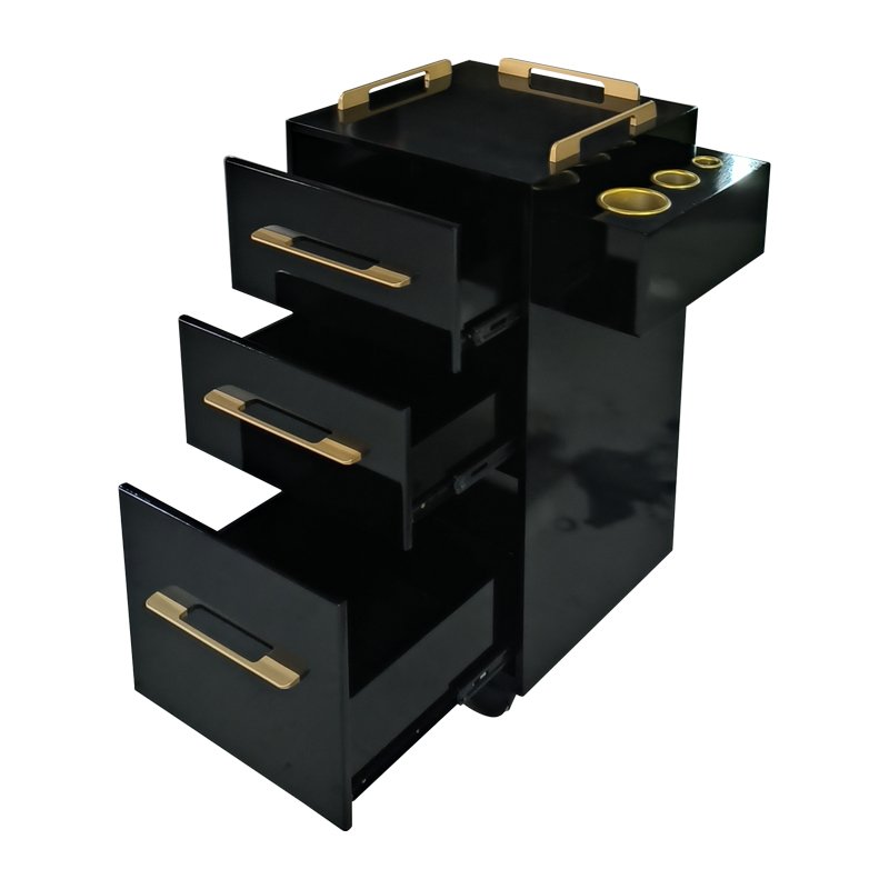 2022 Latest High Quality High Gloss Black Hair Stylist Trolley Pedicure Trolley Manicure Pedicure Trolley Salon Furniture