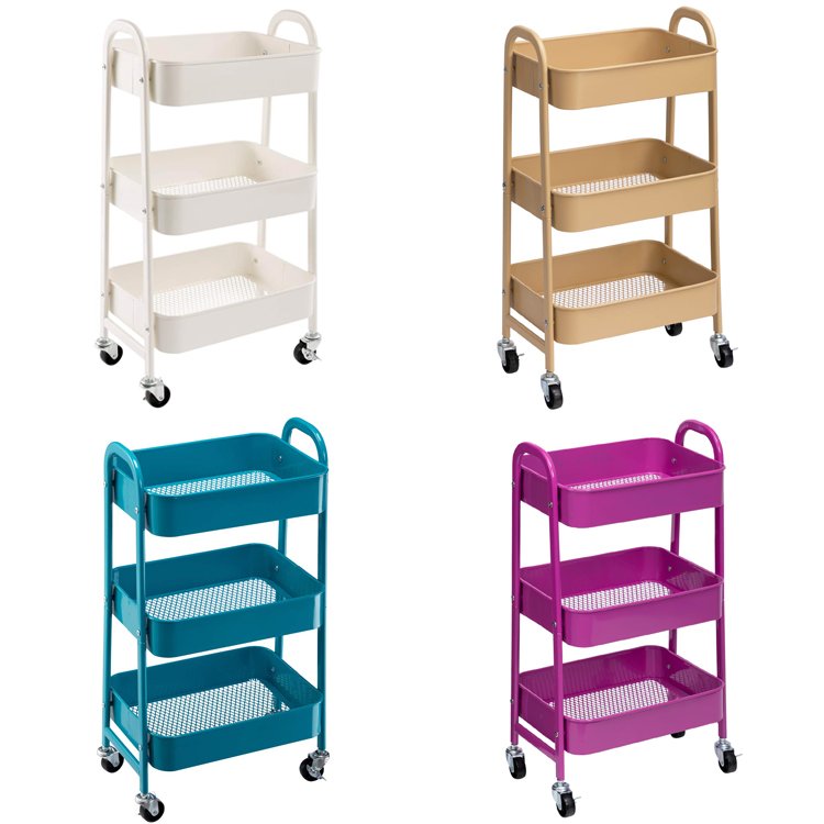 Manicure Salon Beauty Hair SPA Tattoo 3 Tier Rolling Metal Utility Caddy Cart Mobile Barber Tools Makeup Storage Trolley