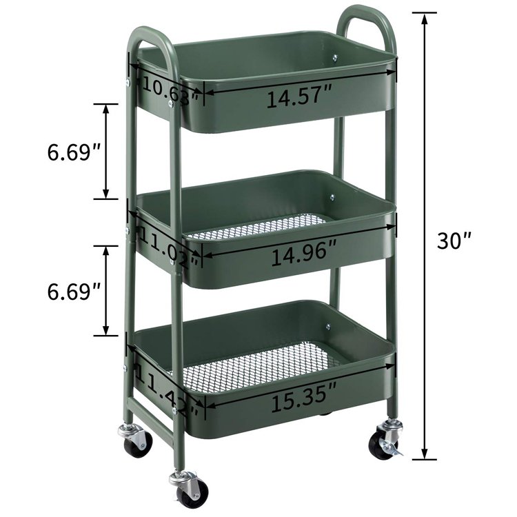Manicure Salon Beauty Hair SPA Tattoo 3 Tier Rolling Metal Utility Caddy Cart Mobile Barber Tools Makeup Storage Trolley