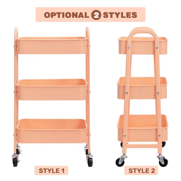 Manicure Salon Beauty Hair SPA Tattoo 3 Tier Rolling Metal Utility Caddy Cart Mobile Barber Tools Makeup Storage Trolley
