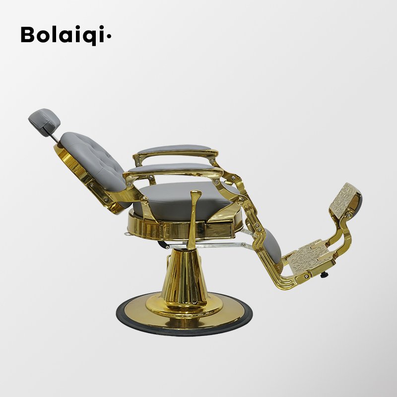 BOLAIQI modern barbershop chair removable headrest grey gold barber armchairs reclining barber chair