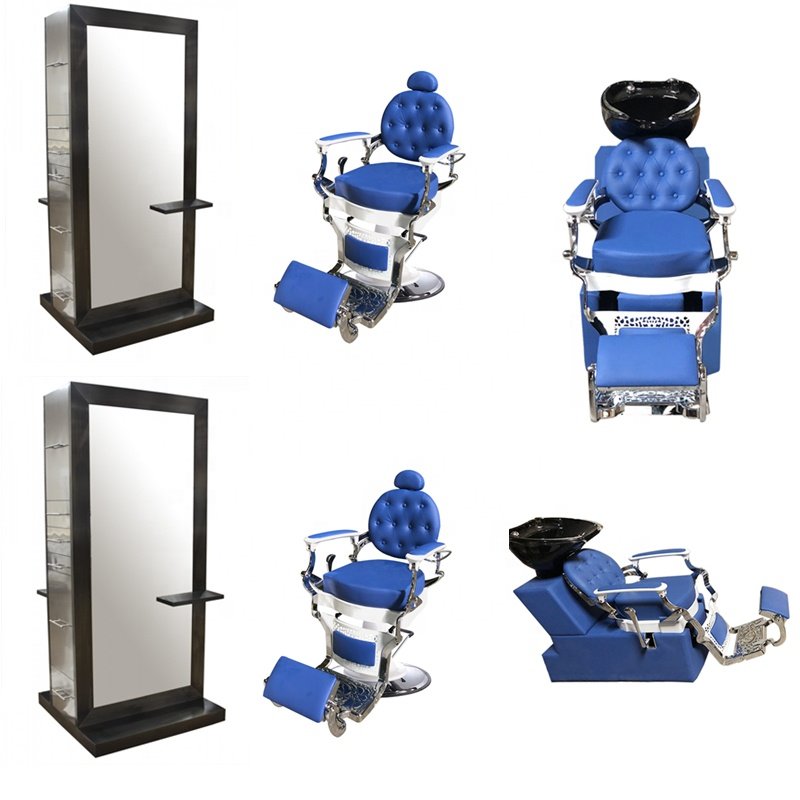 Barber shop equipment hydraulic blue barber chairs hair salon furniture set