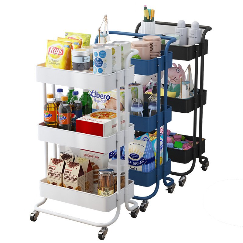 High cost performance Metal 360 Degree Rotating Storage Rack Home Kitchen Wheels 3 Tier Hair Salon Trolley