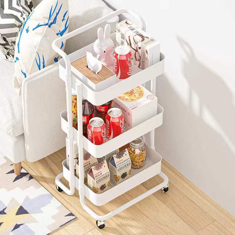 High cost performance Metal 360 Degree Rotating Storage Rack Home Kitchen Wheels 3 Tier Hair Salon Trolley