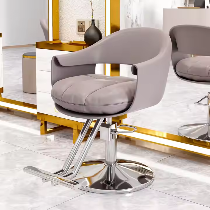 Hydraulic Adjustable Gold Tilt Synthetic Leather Barber Chair for Salon Styling Hairdressing Equipment Beauty Gym Use