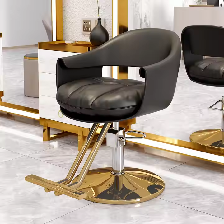 Hydraulic Adjustable Gold Tilt Synthetic Leather Barber Chair for Salon Styling Hairdressing Equipment Beauty Gym Use
