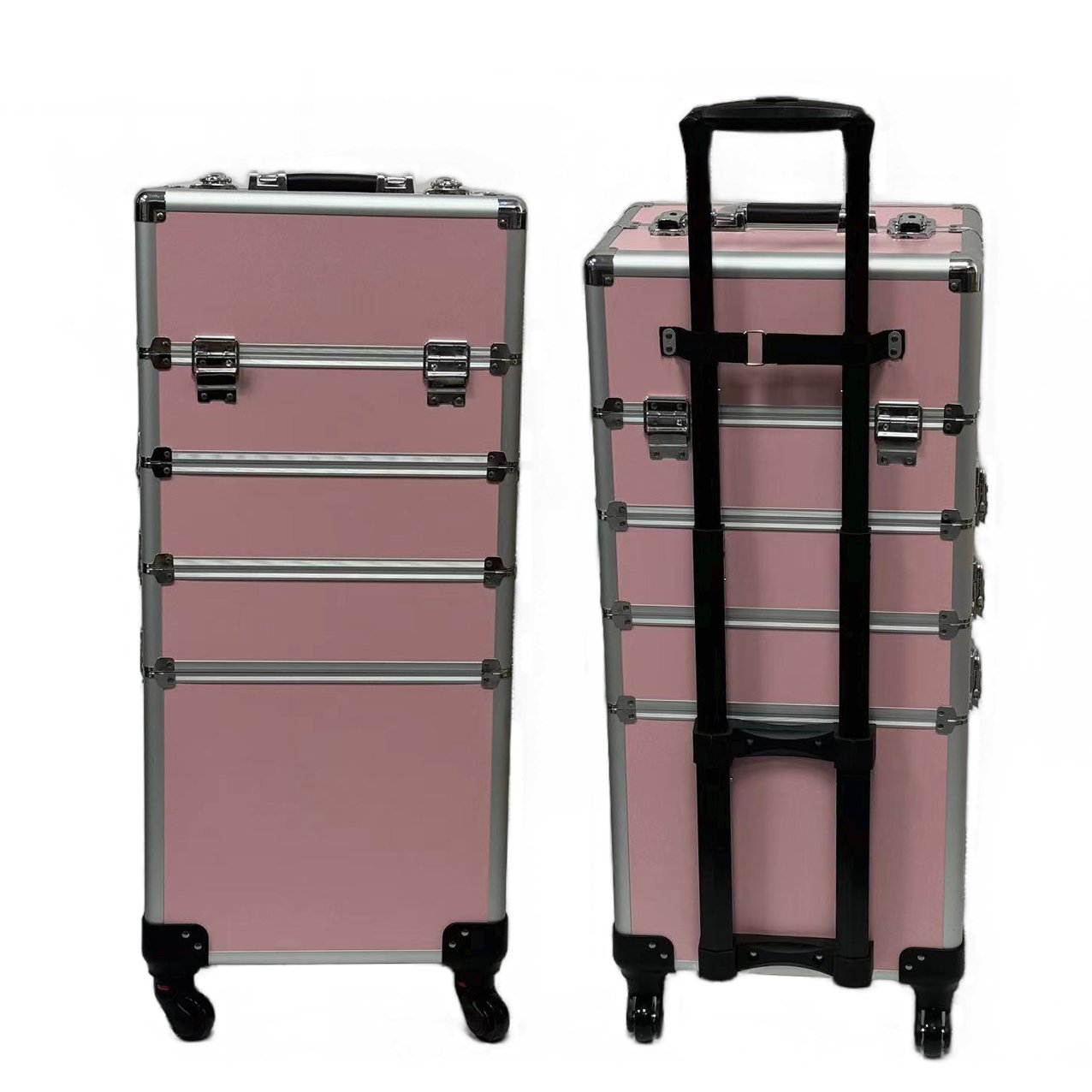 Factory New Design Aluminum Rolling makeup bag Case Travel Accessories Make up case 4 in 1 Trolley Make up Train Case