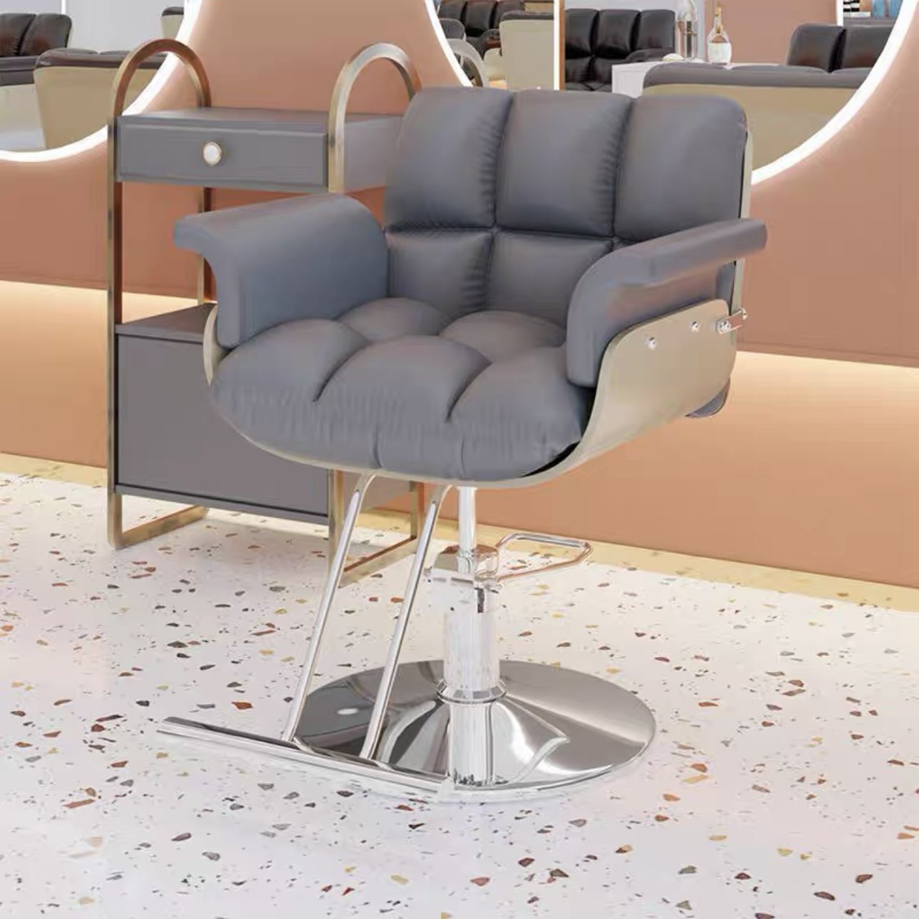 High-end Hair Salon Furniture Armchair Can Rotate And Lift Stainless Steel Black Metal Men's Barber Seat Chair