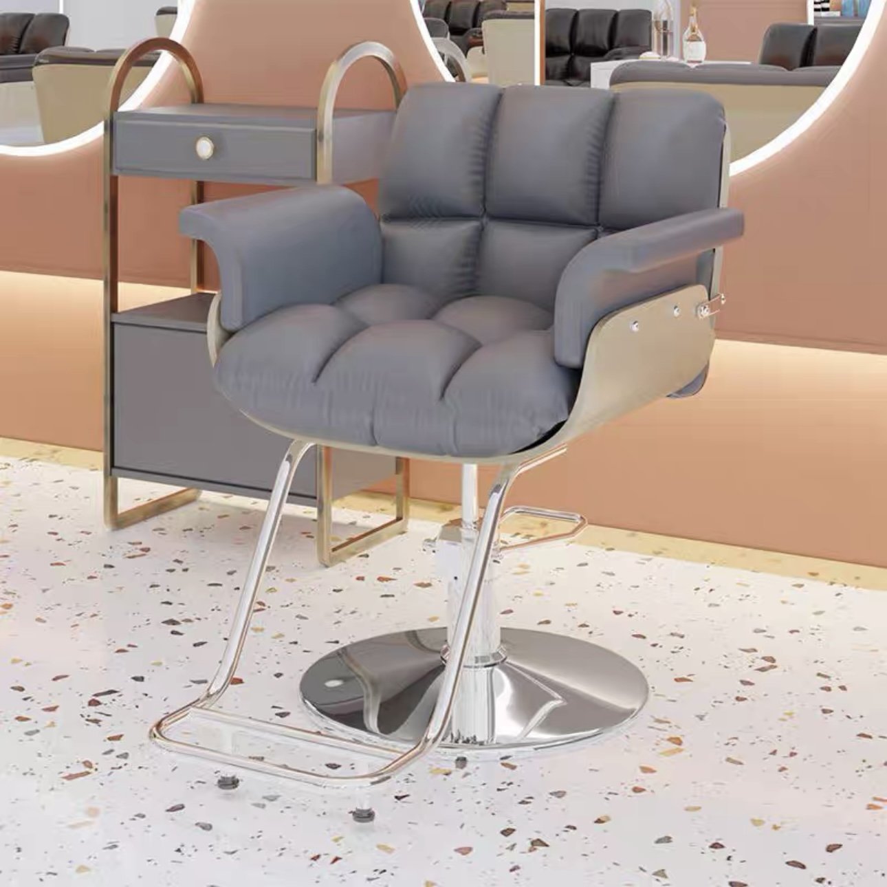 High-end Hair Salon Furniture Armchair Can Rotate And Lift Stainless Steel Black Metal Men's Barber Seat Chair