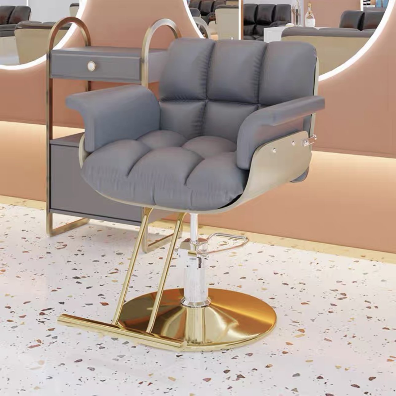 High-end Hair Salon Furniture Armchair Can Rotate And Lift Stainless Steel Black Metal Men's Barber Seat Chair