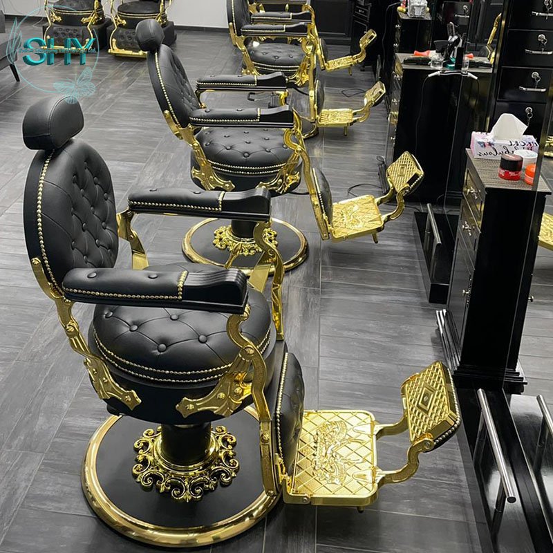 Hot Sale Black Gold Tufted Salon Furniture Professional Hydraulic Barber Chair for Hair and Beauty Salons