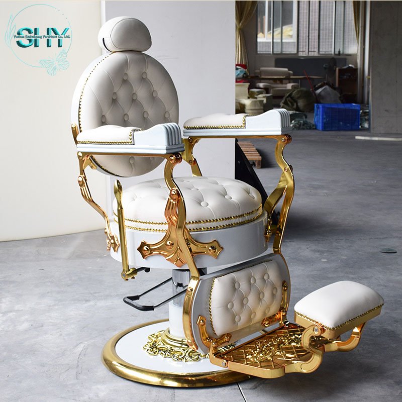 Hot Sale Black Gold Tufted Salon Furniture Professional Hydraulic Barber Chair for Hair and Beauty Salons