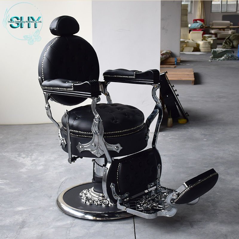 Hot Sale Black Gold Tufted Salon Furniture Professional Hydraulic Barber Chair for Hair and Beauty Salons
