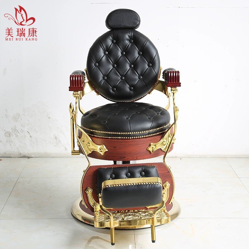 Professional vintage hairdressing saloon salon furniture durable barbershop brown white gold green grey washing barber chair
