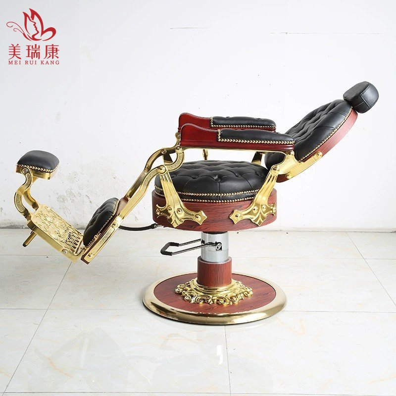 Professional vintage hairdressing saloon salon furniture durable barbershop brown white gold green grey washing barber chair