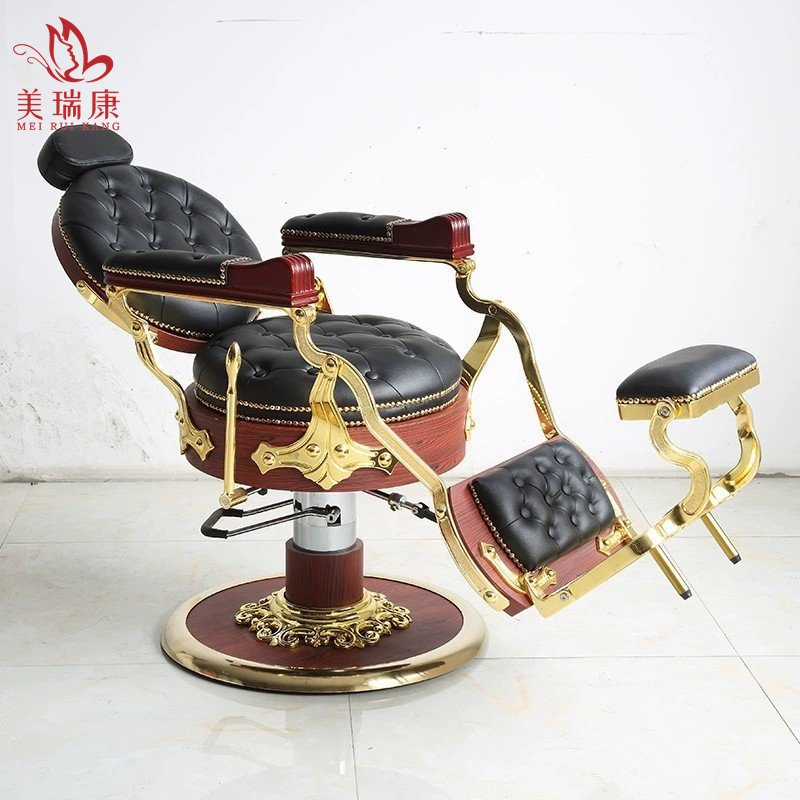 Professional vintage hairdressing saloon salon furniture durable barbershop brown white gold green grey washing barber chair