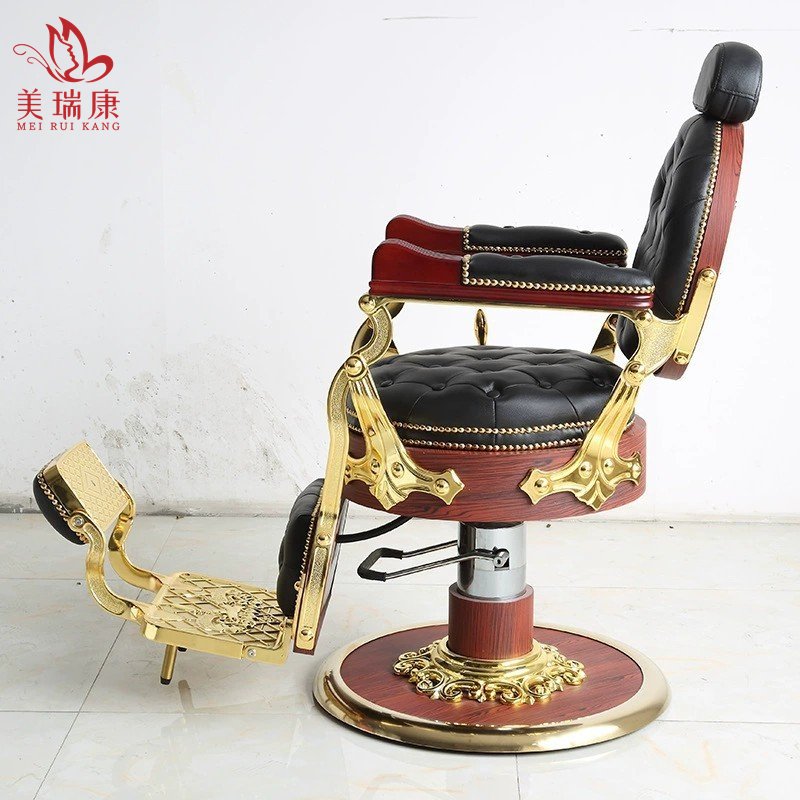 Professional vintage hairdressing saloon salon furniture durable barbershop brown white gold green grey washing barber chair