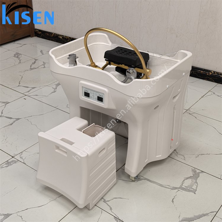 Kisen Best Sale Barber Shop Salon Furniture Plastic Portable Adjustable Height Back Washing Hair Bowl Shampoo Basin Sink