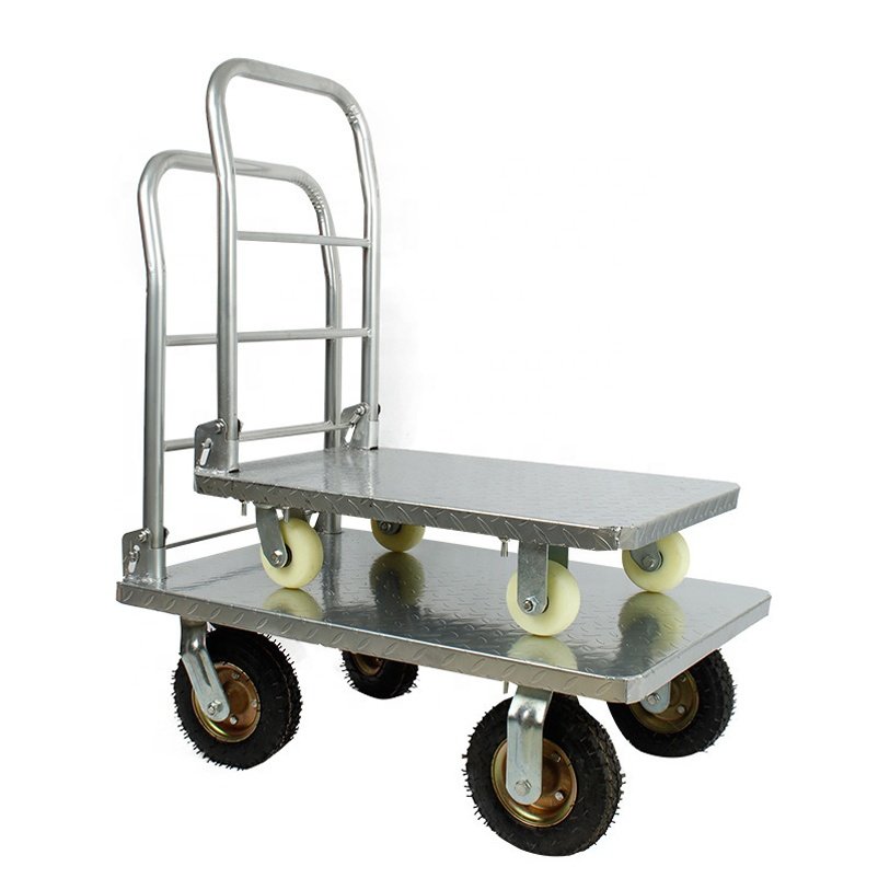 Capacity 500kgs 90*60cm warehouse Transport Durable Stainless Steel Foldable Platform Hand Truck Trolley