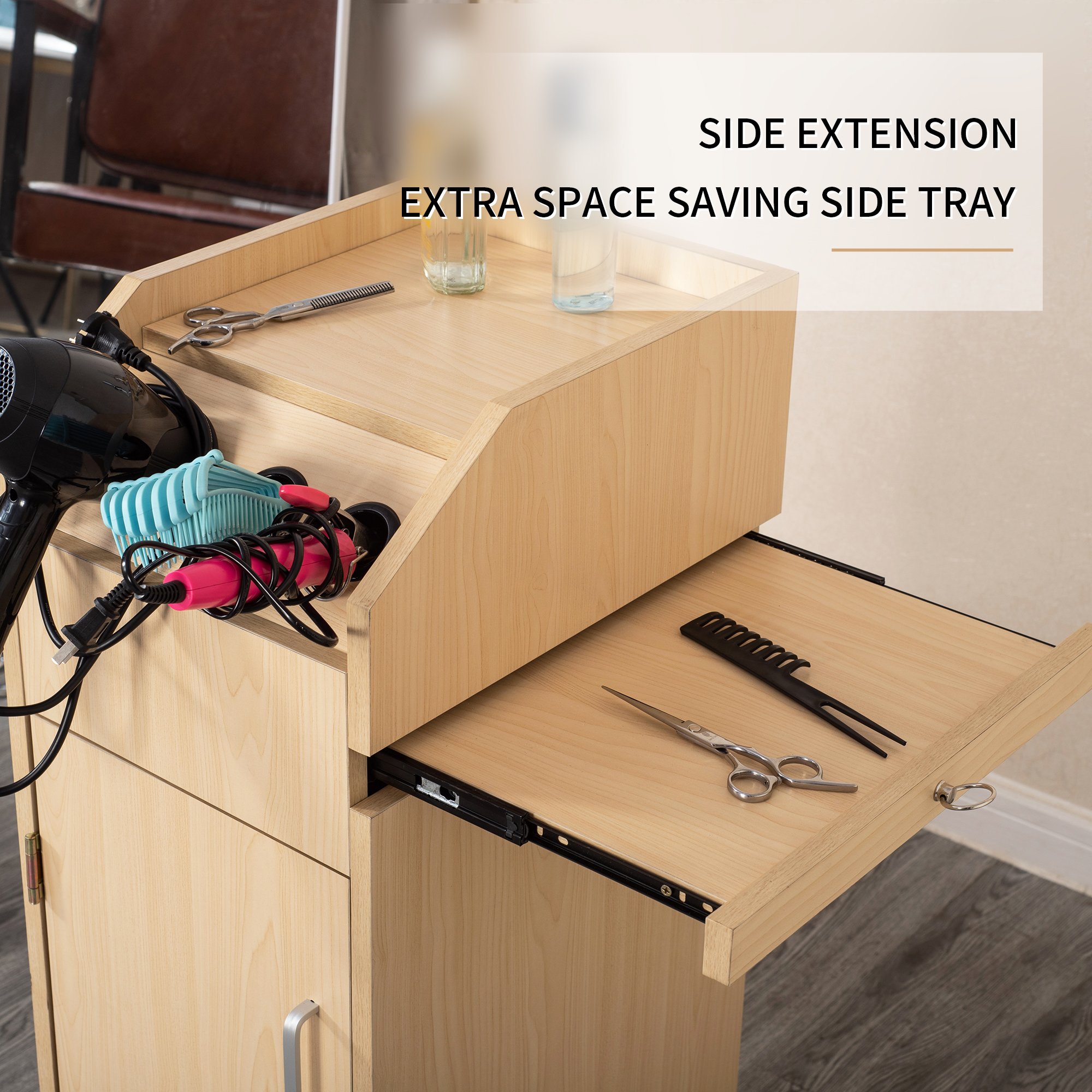 Beauty Storage Cart Hair Dryer Holder Stylist Equipment Lockable Rolling Wheels salon trolley